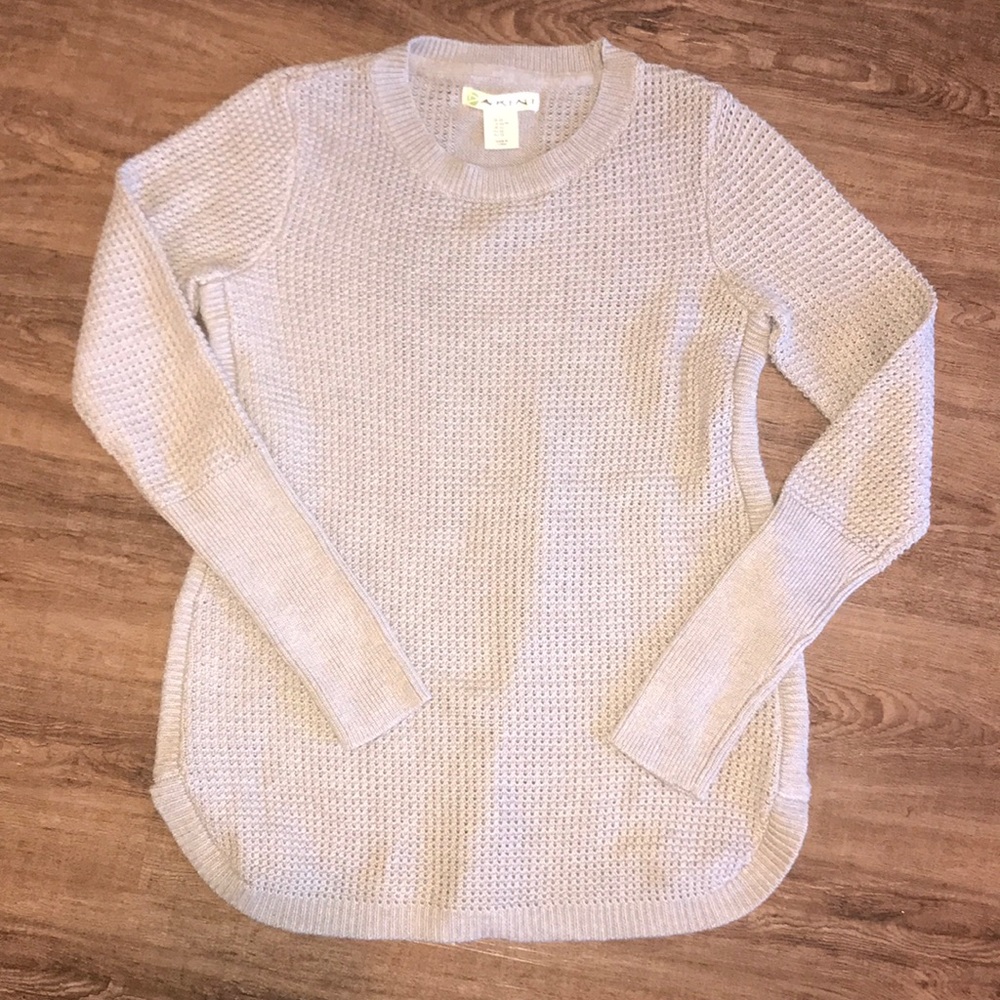 Light brown crew neck sweater, side zipper detail